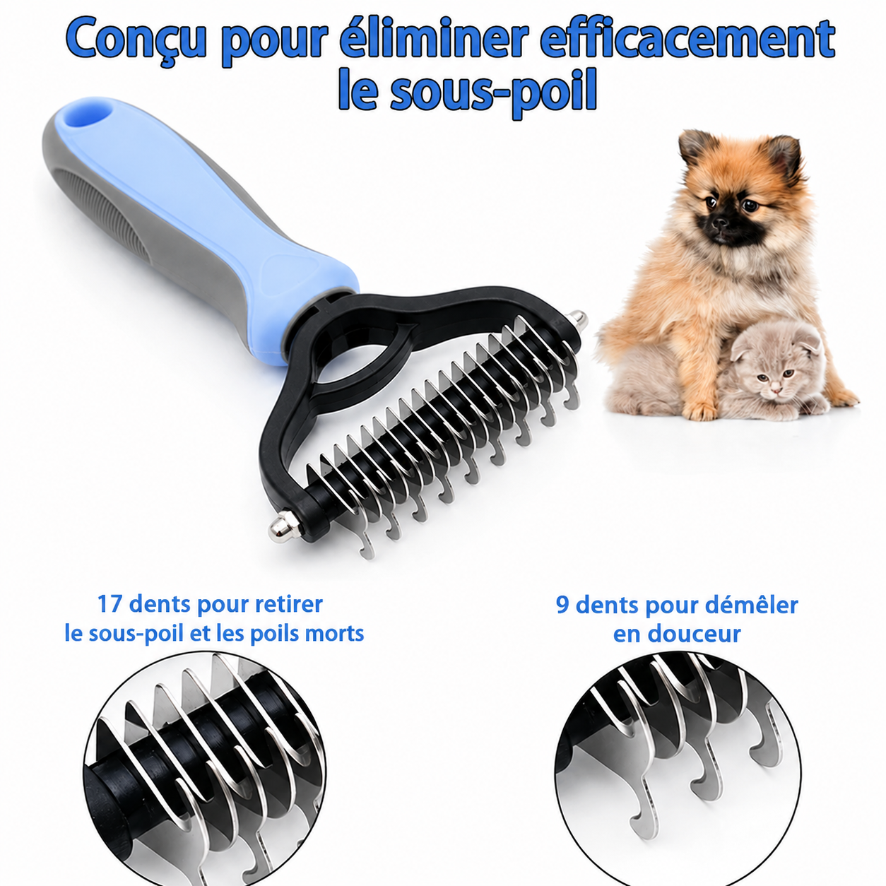 Outil de démêlage professionnel pour chiens et chats – Doux, efficace et pour une maison sans poils HappyPets