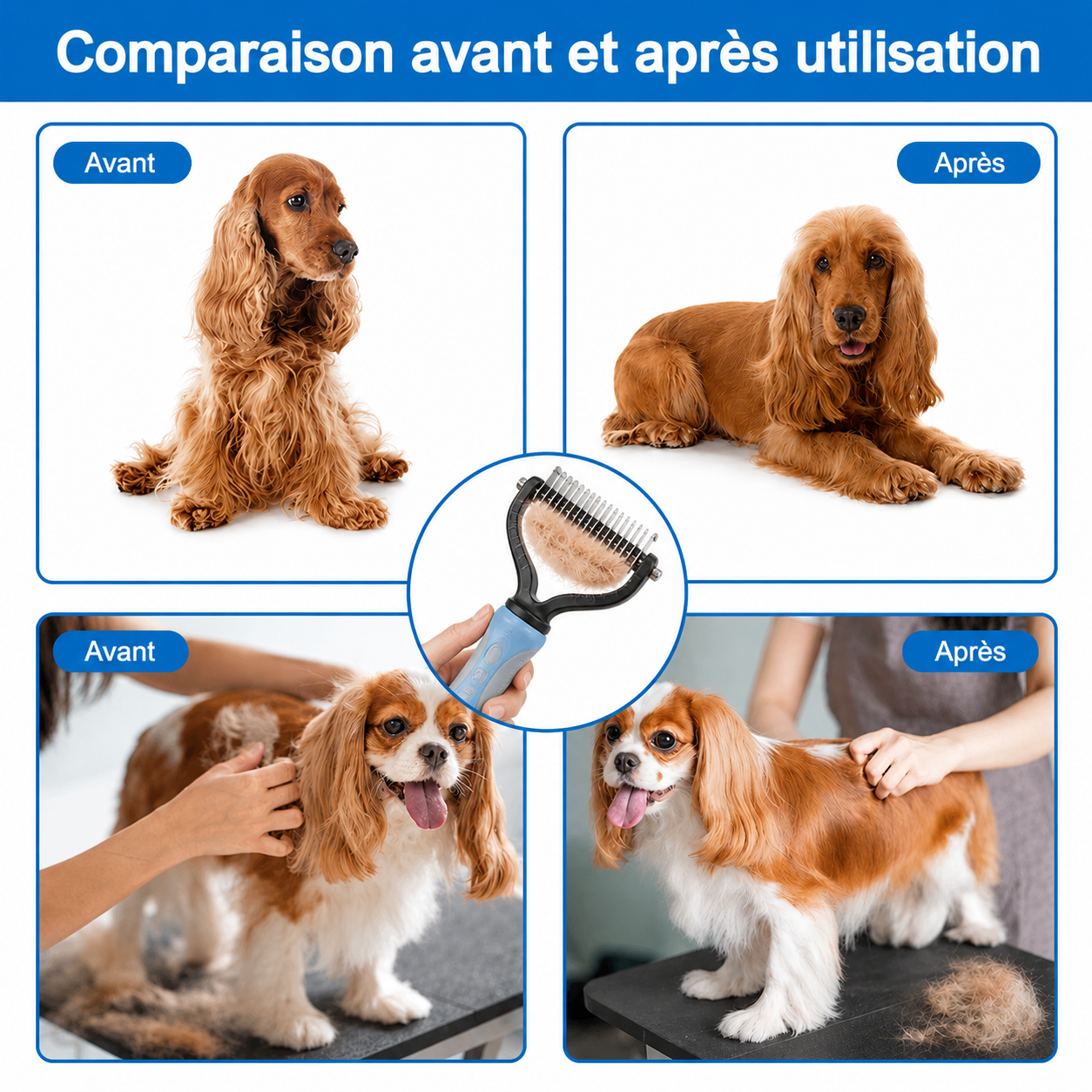 Outil de démêlage professionnel pour chiens et chats – Doux, efficace et pour une maison sans poils HappyPets