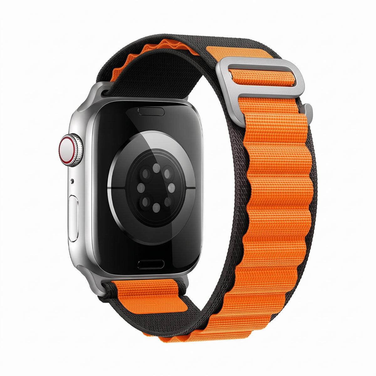 Bracelet nylon sportif Homyria — couleur Noir et orange, finition Argent