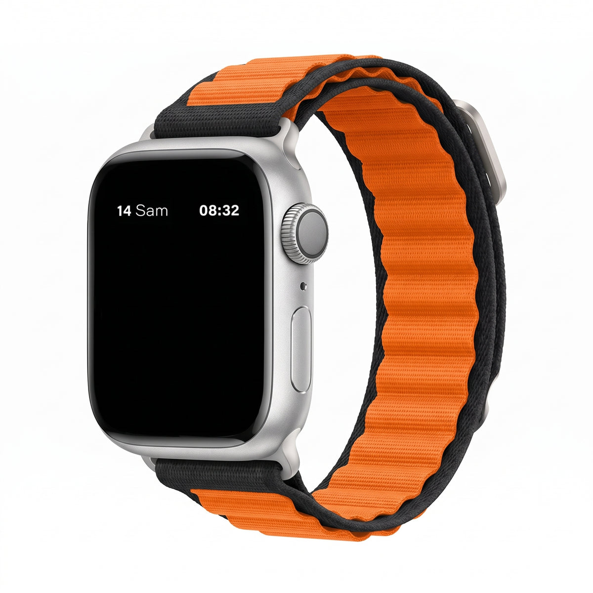 Bracelet nylon sportif Homyria — couleur Noir et orange, finition Argent