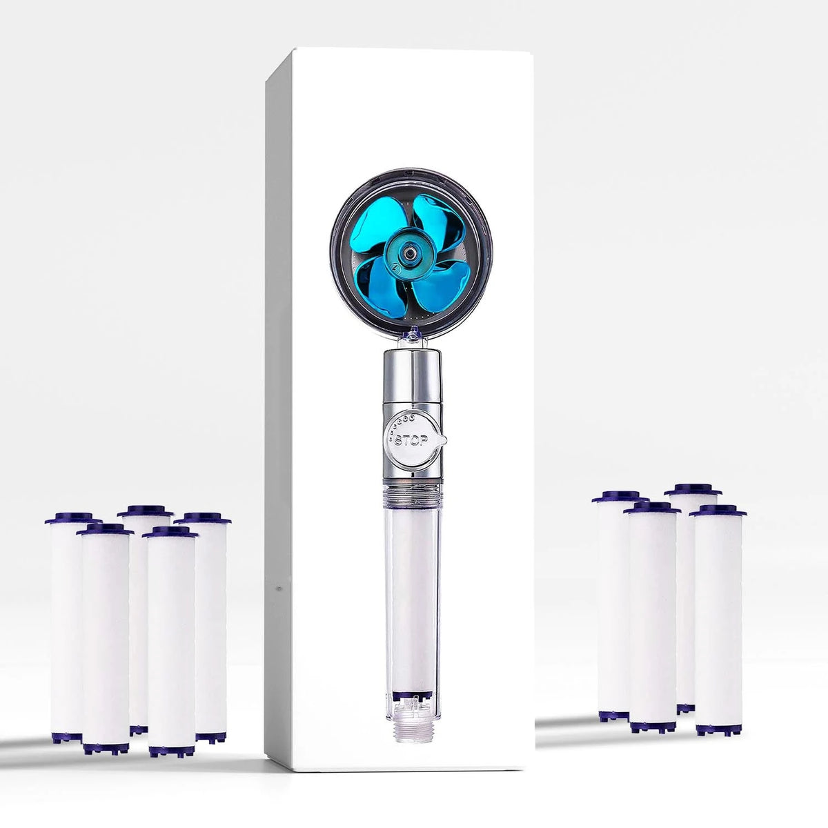Douchette EcoPression anti-calcaire Homyria — Bleu, 1 douchette + 10 filtres