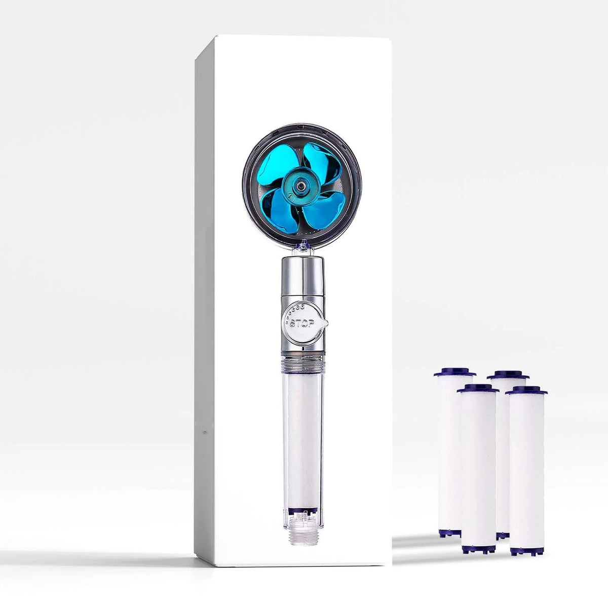 Douchette EcoPression anti-calcaire Homyria — Bleu, 1 douchette + 5 filtres
