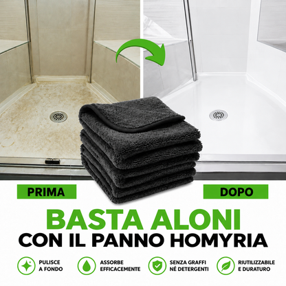 Confronto prima e dopo di una doccia con i panni Homyria