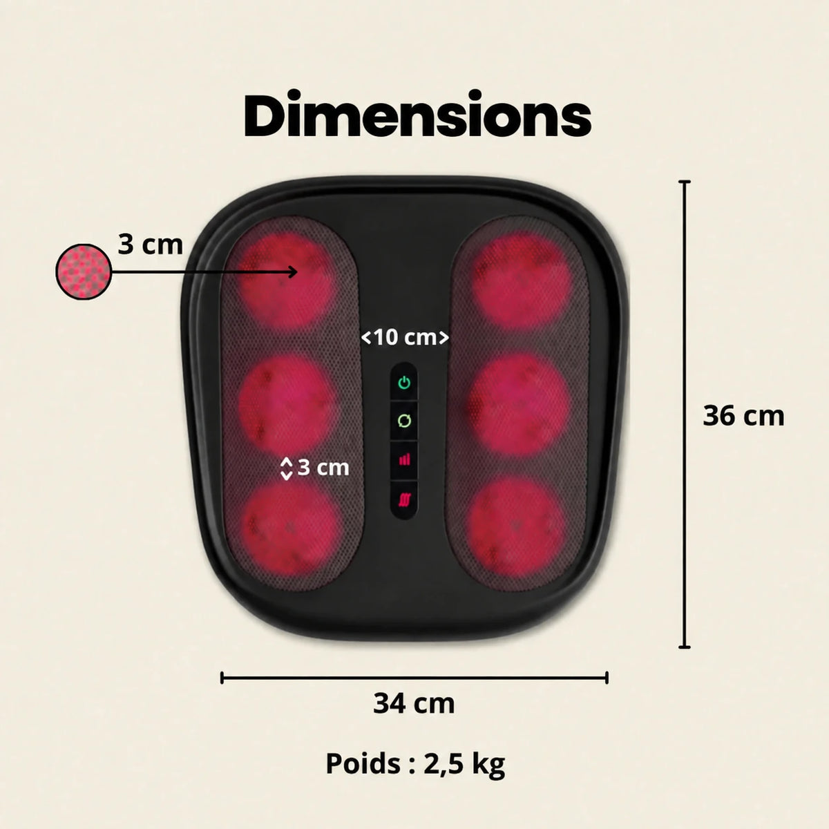Dimensions du masseur pour pieds