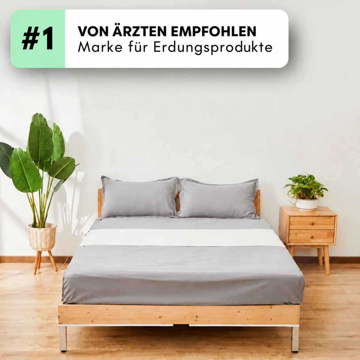Homyria Erdungslaken auf einem Doppelbett
