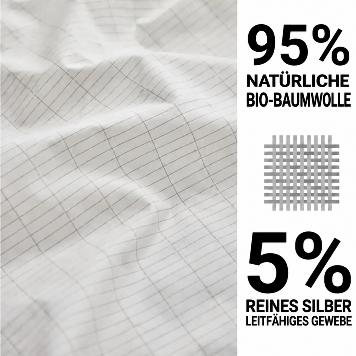 Gewebe aus 95 % Bio-Baumwolle und 5 % Silber