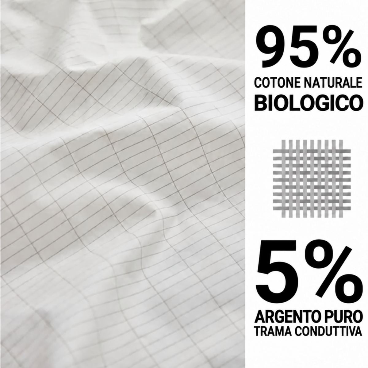 Tessuto in 95 % cotone biologico e 5 % argento