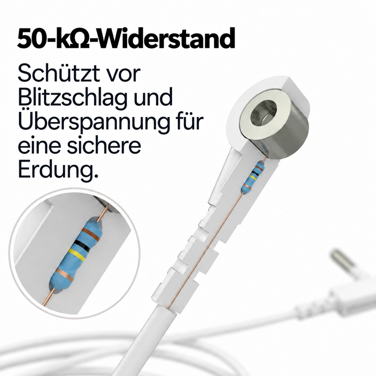 Detail des 50-kΩ-Widerstands im Kabel