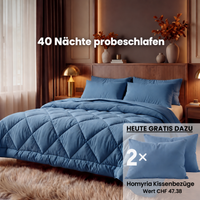 2-in-1-Bettdecke Homyria in Küstenblau, 40 Nächte probeschlafen und zwei passende Kissenbezüge gratis
