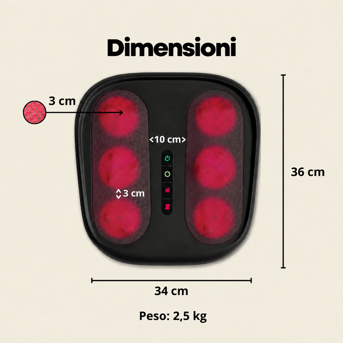 Dimensioni del massaggiatore per piedi