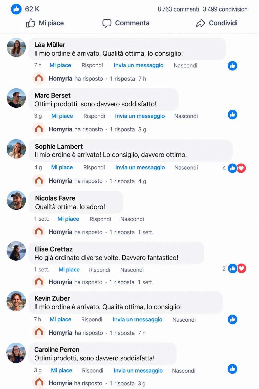 Recensioni di clienti Homyria in Svizzera