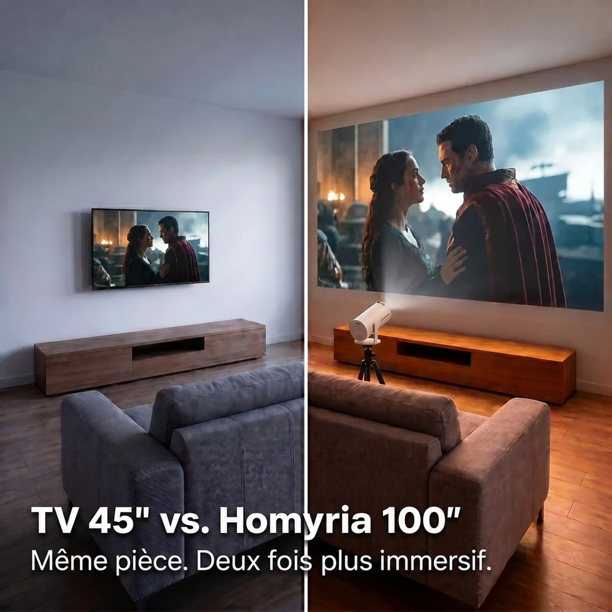 Télévision 45 pouces et projection 100 pouces