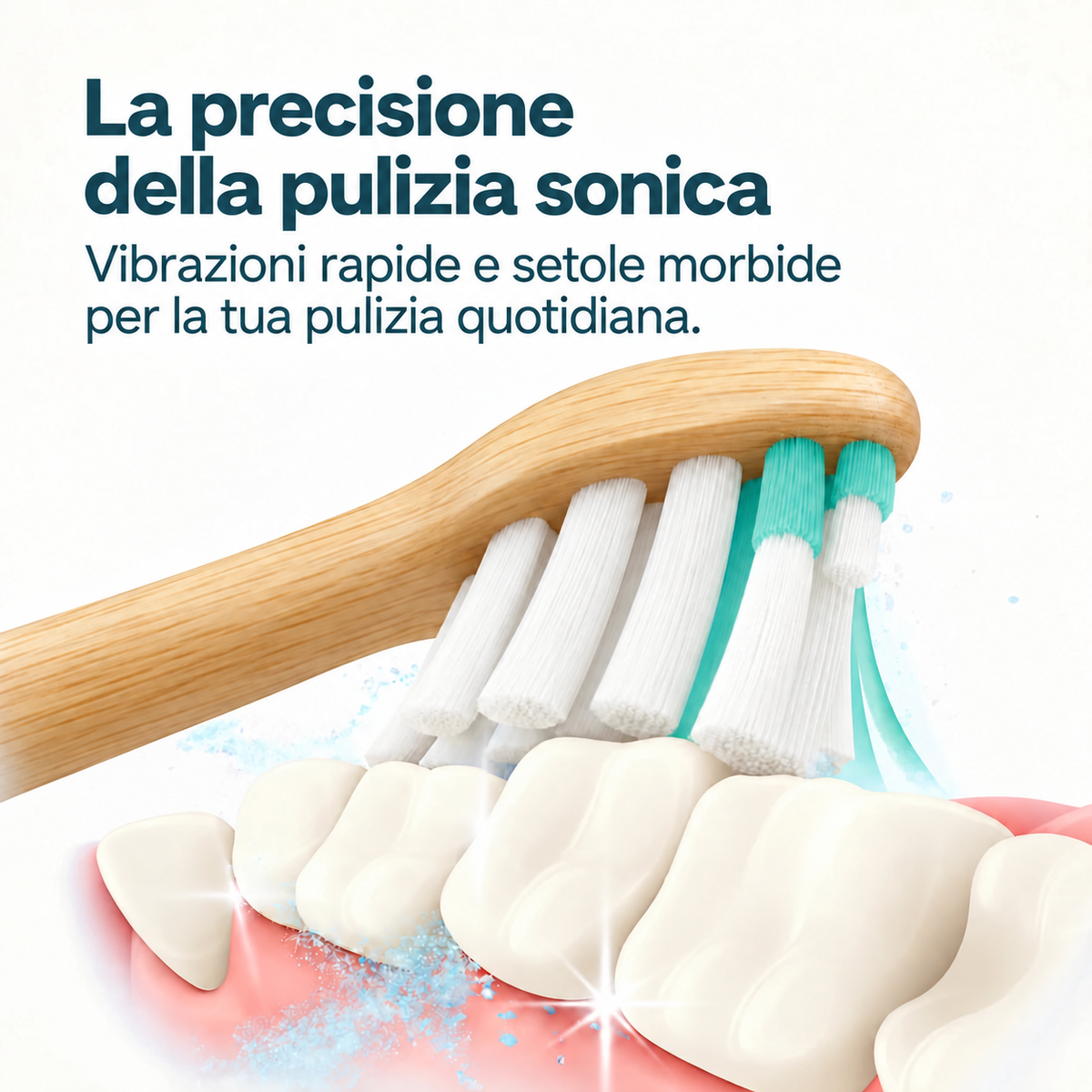 Illustrazione della pulizia sonica con setole morbide