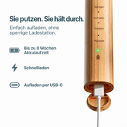 USB-C-Ladeanschluss und Akkulaufzeit der Homyria Schallzahnbürste