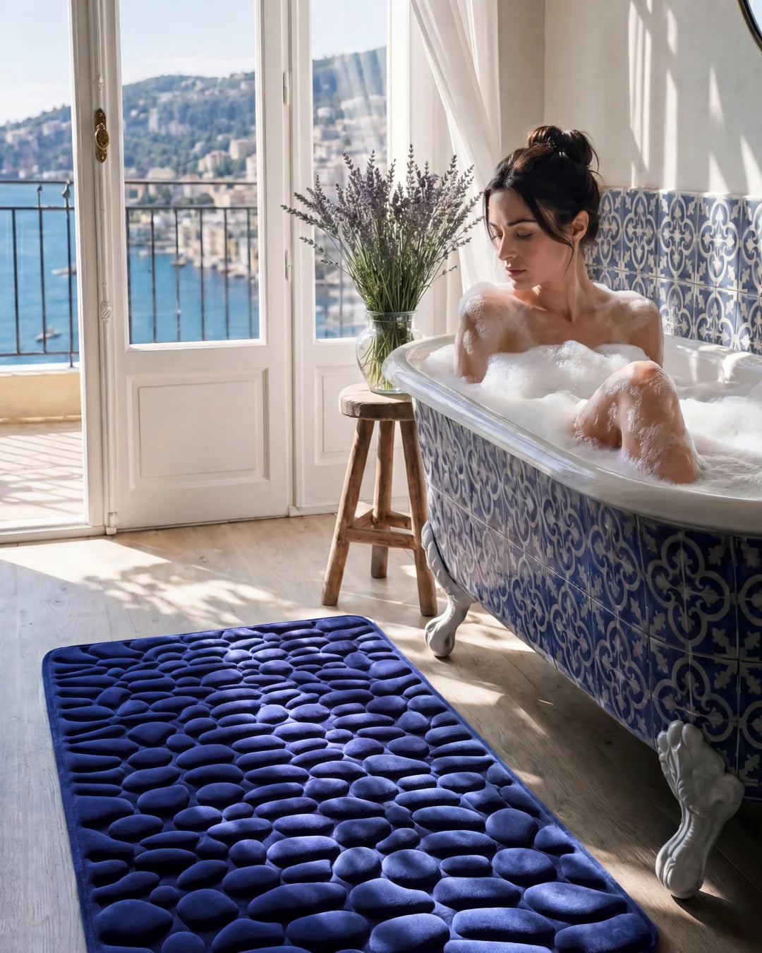 Tapis de bain galet Homyria — Bleu Marin