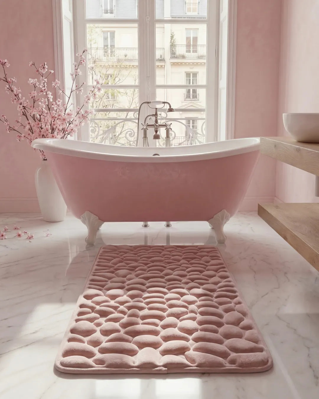 Tapis de bain galet Homyria — Rose Poudré